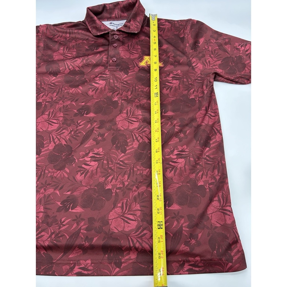 MN Gophers Champion Polo Shirt Mens‎ M Maroon Floral Tropical Golf Performance - Picture 9 of 10